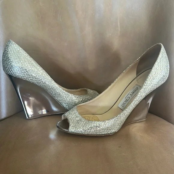 JIMMY CHOO BELLO GLITTER WEDGES - Picture 2 of 7